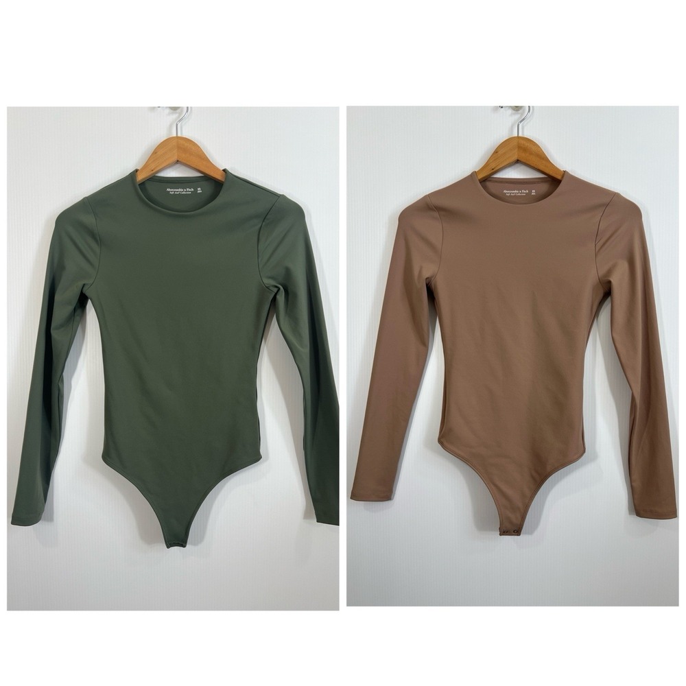 Abercrombie & Fitch Soft Collection Long Sleeve Bodysuit LOT Size XS Green Brown
